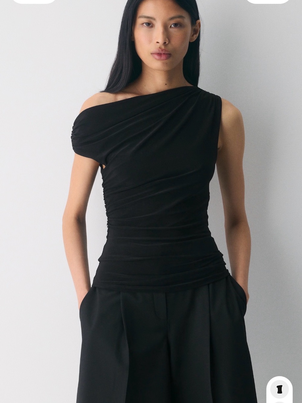 Babton Smooth Matter One-Shoulder Black Ruched Top